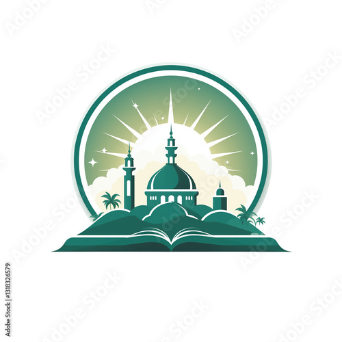 Simple logo design of the mosque and sun, isolated on transparent background