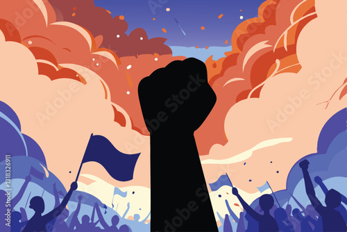 A colossal fist, veins bulging, violently shatters a police riot shield, sparks flying.  Dramatic, gritty realism.