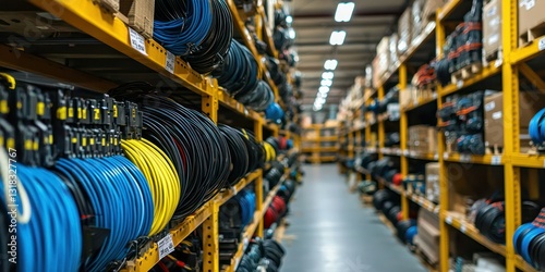 A supply warehouse filled with electrical cables and connectors