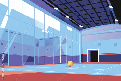 A modern, brightly lit indoor squash court complex showcasing sleek design elements and vibrant gameplay.