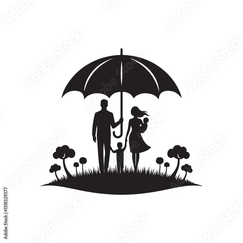 family silhouette vector clip art logo design
