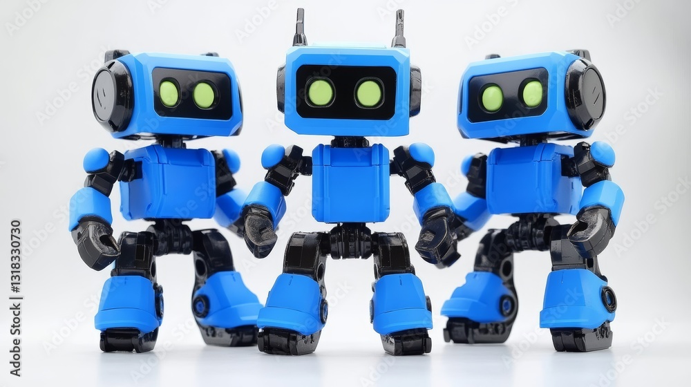 Blue Robot Toys Trio Isolated on White Blue Robot Toys Trio Isolated on White