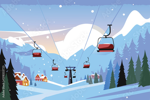 Sun-drenched alpine valley, pristine snow, skiers carving graceful turns, majestic mountains, vibrant blue sky.