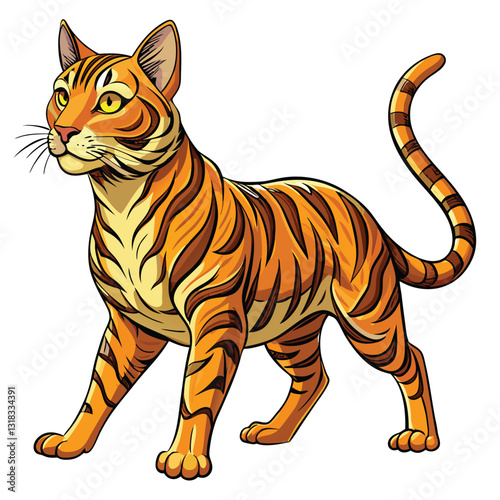 A playful Toyger cat, golden orange coat with bold black markings, mid-stride.  Focus on the cat's movement and texture.