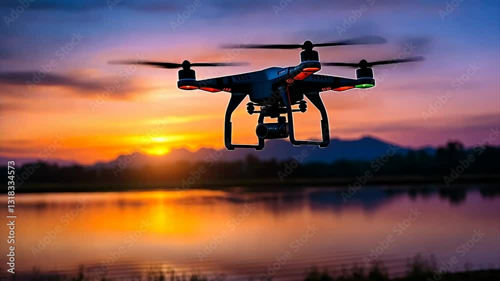 Drone Photography at Sunset over Serene Lake and Mountains Drone Photography at Sunset over Serene Lake and Mountains