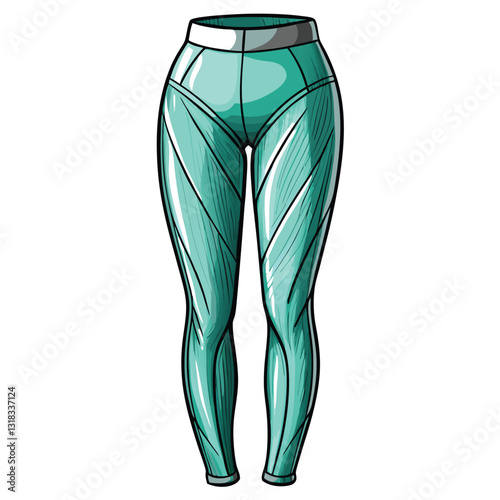 Create a vector illustration of a realistic pair of women's athletic leggings, showcasing high-quality texture and detail;  include subtle folds and wrinkles for a lifelike appearance.