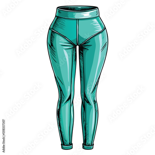 Create a vector illustration of a realistic pair of high-waisted athletic leggings, showcasing texture and folds in the fabric.