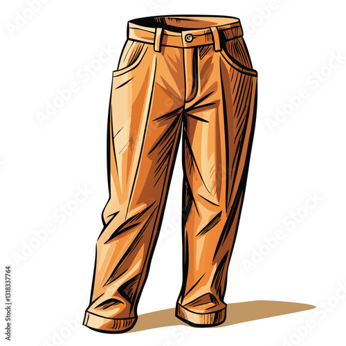 Create a vector illustration of a realistic pair of straight-leg pants, showcasing detailed fabric texture and creases.  Include options for various colors.