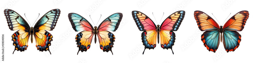Fototapeta premium Collection of Vibrant and Colorful Butterflies Captured in Natural Environments Displaying their Intricate Wing Patterns Delicate Anatomy and Graceful Flight