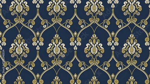 Opulent Damask Wallpaper Patterns for Elegant Book Covers and Digital Interfaces