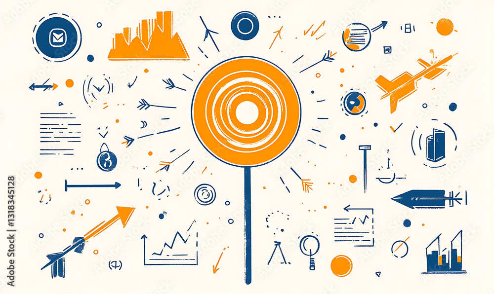 Obraz premium Marketing business idea and office icons illustrator or infographic for presentation background