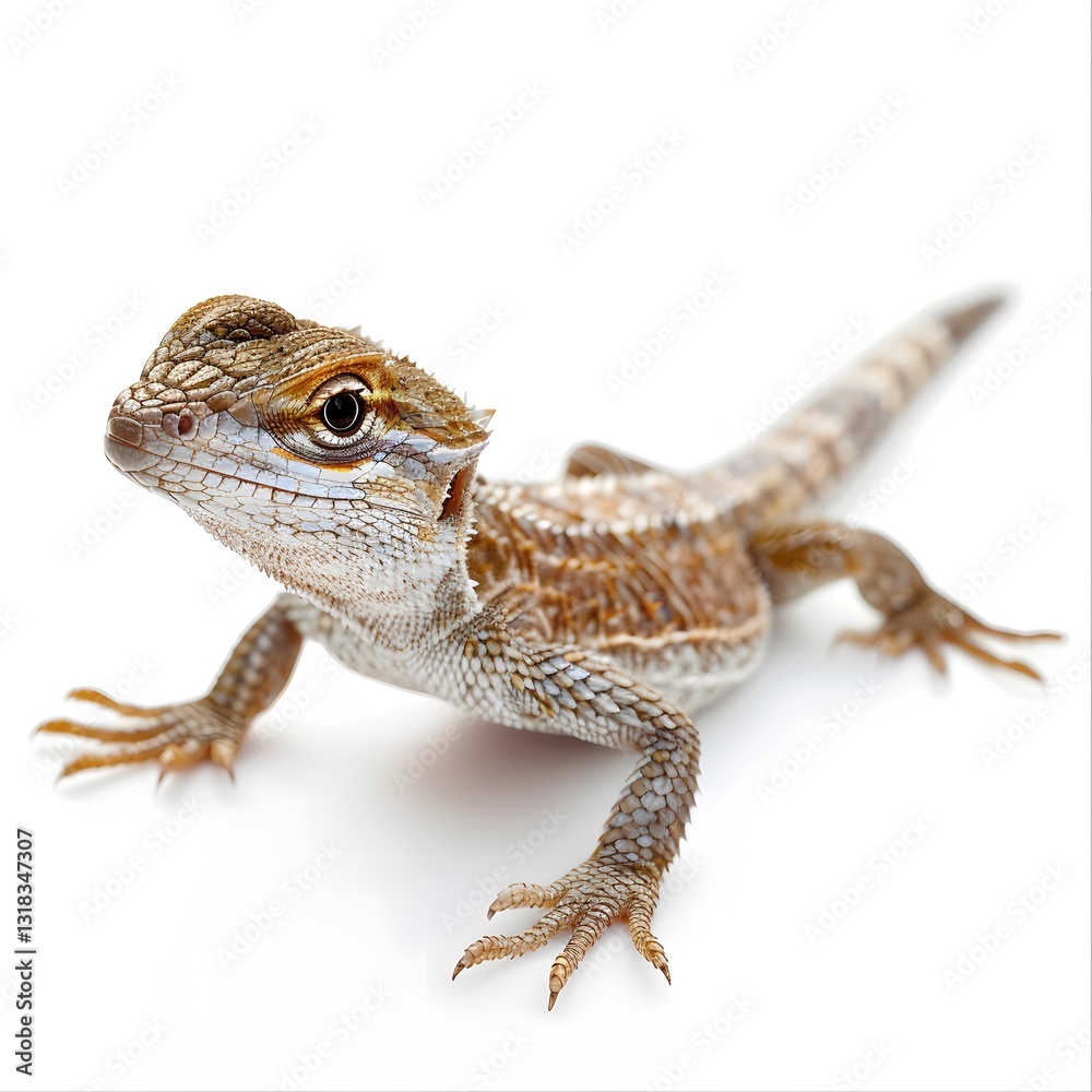 Naklejka premium Close-up of a Unique Lizard with Intricate Scales on White Background
