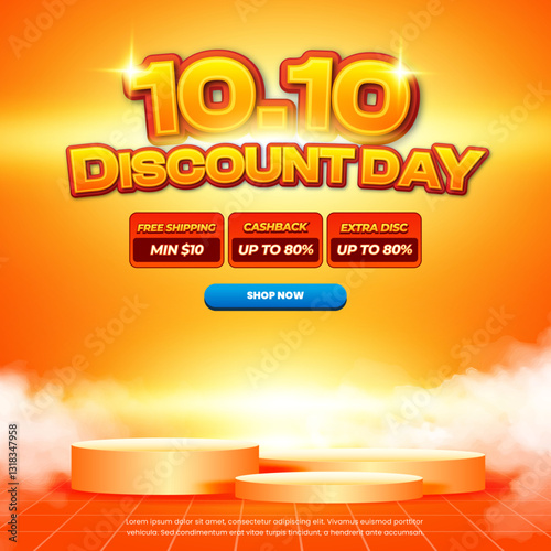 10.10 Sale discount deals Bright Yellow gradient Editable text effect Exclusive style Cloudy Half tone Showcase Podium Promotional banner flyer Template