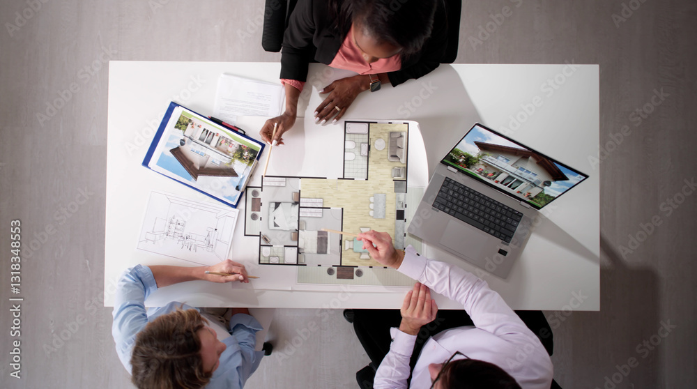 Fototapeta premium Real Estate Consultant presents apartment blueprint