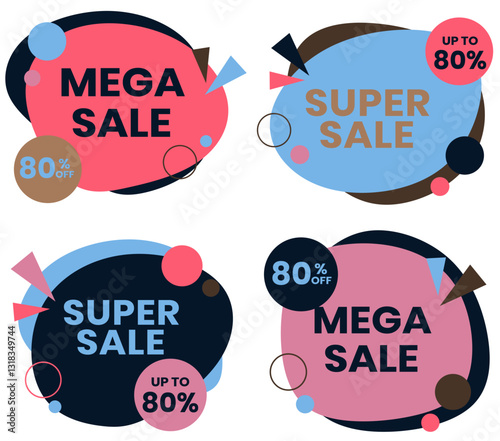 Set of Colorful Sale Banners in Memphis Style for Trendy Promotions . 
Vibrant Memphis Style Sale Banners Set for Marketing and Ads .
Eye Catching Set of Colorful Sale Banners in Memphis Design.