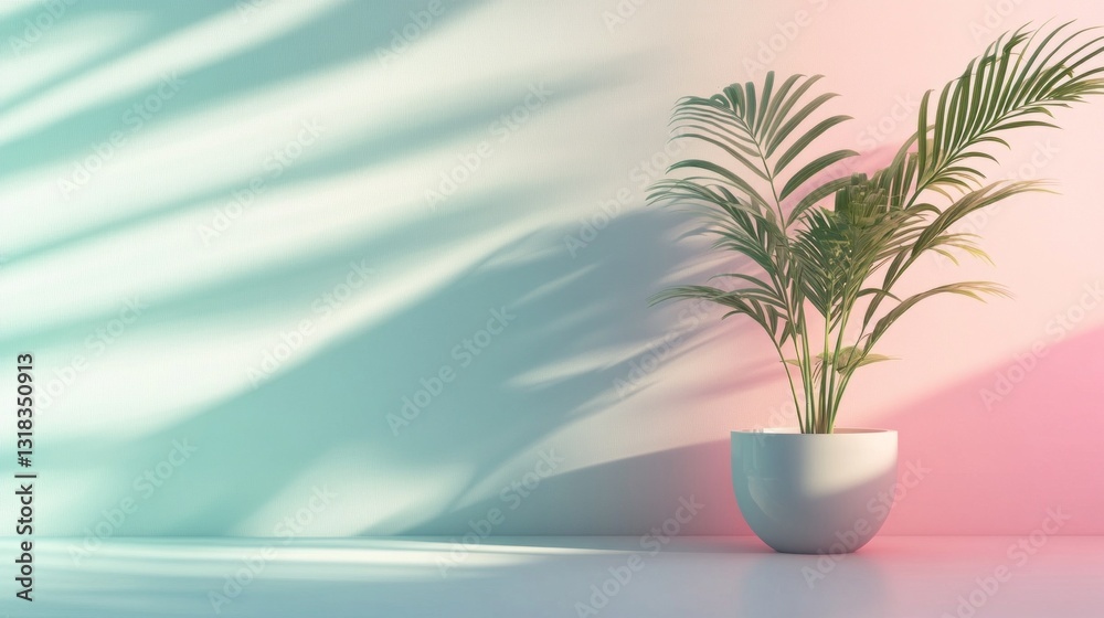A vibrant green plant sits elegantly in a round white pot, creating a tranquil atmosphere. Soft shadows dance on the pastel wall, enhancing the serene decor during daylight hours A vibrant green plant sits elegantly in a round white pot, creating a tranquil atmosphere. Soft shadows dance on the pastel wall, enhancing the serene decor during daylight hours