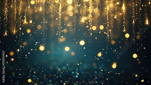 Luxury gala event backdrop with gold and silver confetti, sophisticated and stylish ambiance