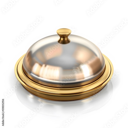 Elegant Silver and Gold Serving Dome with Reflective Surface photo