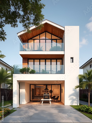 A two-story house with an open floor plan and a modern design 2_SwinIR