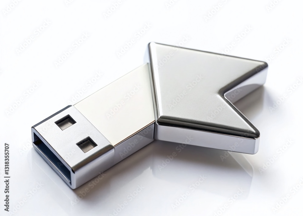 Minimalist Arrow Shaped USB Flash Drive on White Background Minimalist Arrow Shaped USB Flash Drive on White Background