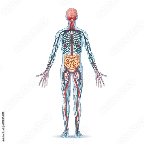 Detailed Anatomical Illustration of Human Body with Vascular System