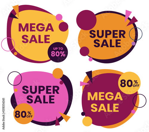 Set of Colorful Sale Banners in Memphis Style for Trendy Promotions . 
Vibrant Memphis Style Sale Banners Set for Marketing and Ads .
Eye Catching Set of Colorful Sale Banners in Memphis Design.