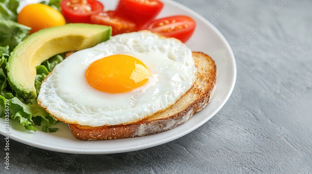 Delicious Breakfast Plate with Fried Egg, Avocado, and Vegetables Delicious Breakfast Plate with Fried Egg, Avocado, and Vegetables