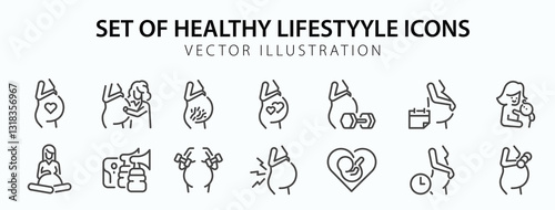 Pregnancy icon set. It included pregnant, mom, mother, Prenatal Care, and more icons. Editable Vector Stroke.