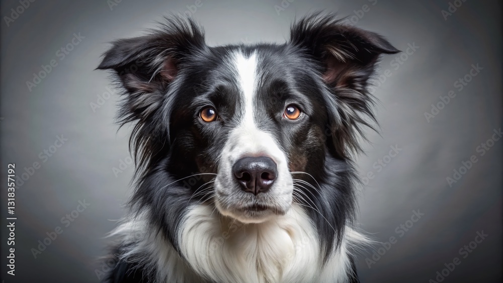 Minimalist Black and White Border Collie Portrait: Elegant Canine Photography Minimalist Black and White Border Collie Portrait: Elegant Canine Photography