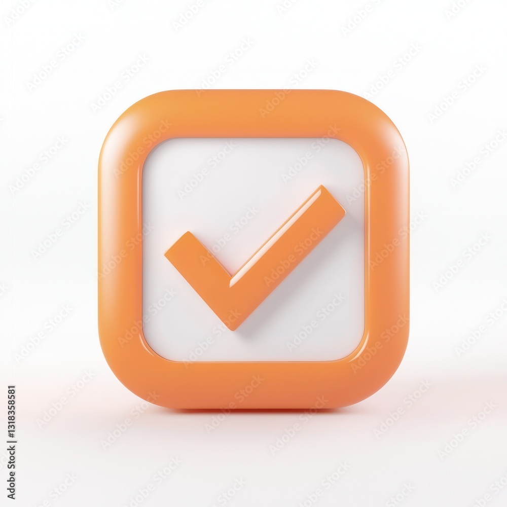 Minimalist form check in 3D on white.