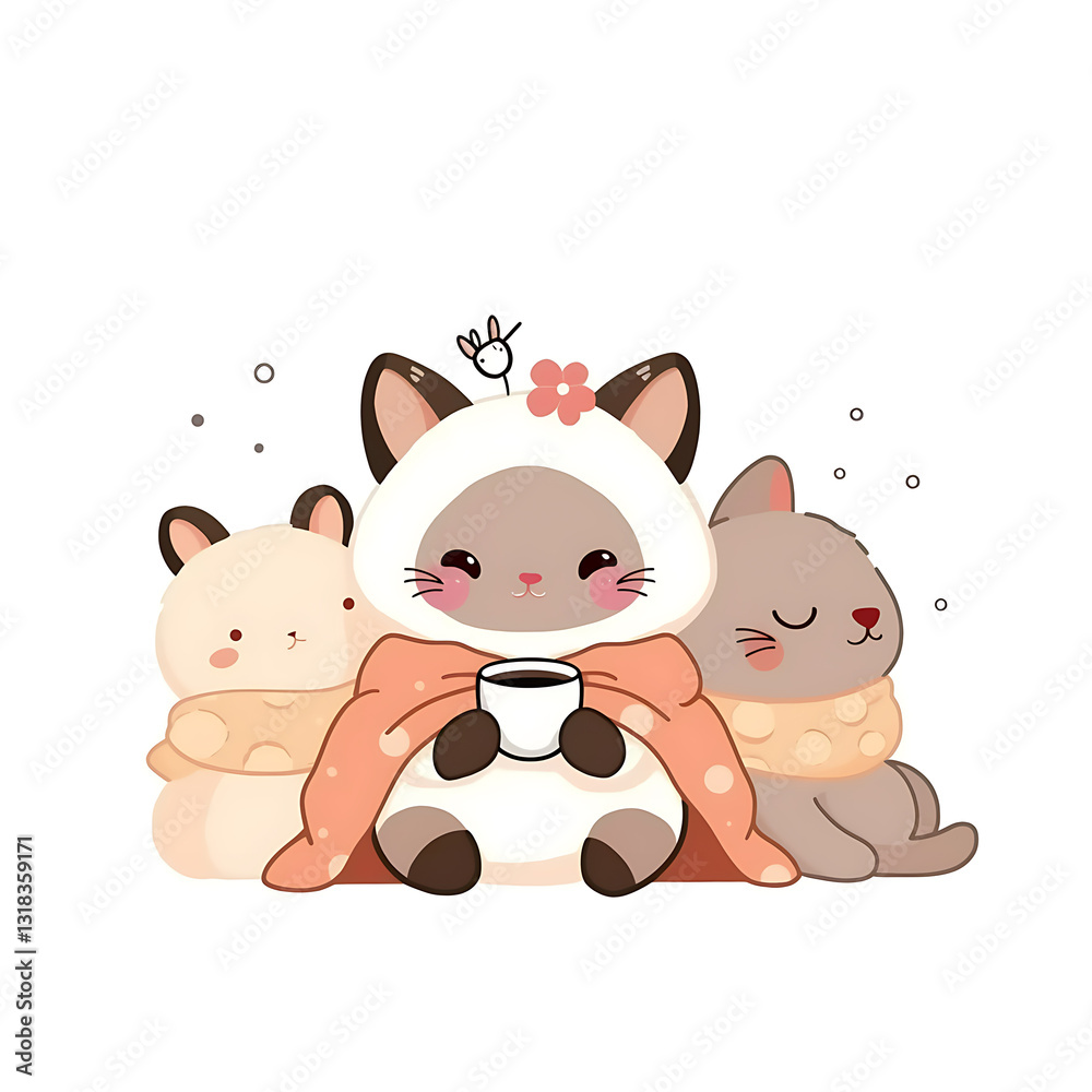 Obraz premium Playful and whimsical cat illustrations in vibrant and minimalist designs