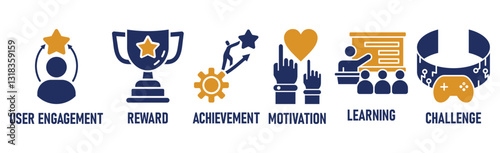 Gamification banner web icon vector illustration concept with icon of user engagement, reward, achievement, motivation, learning, and challenge