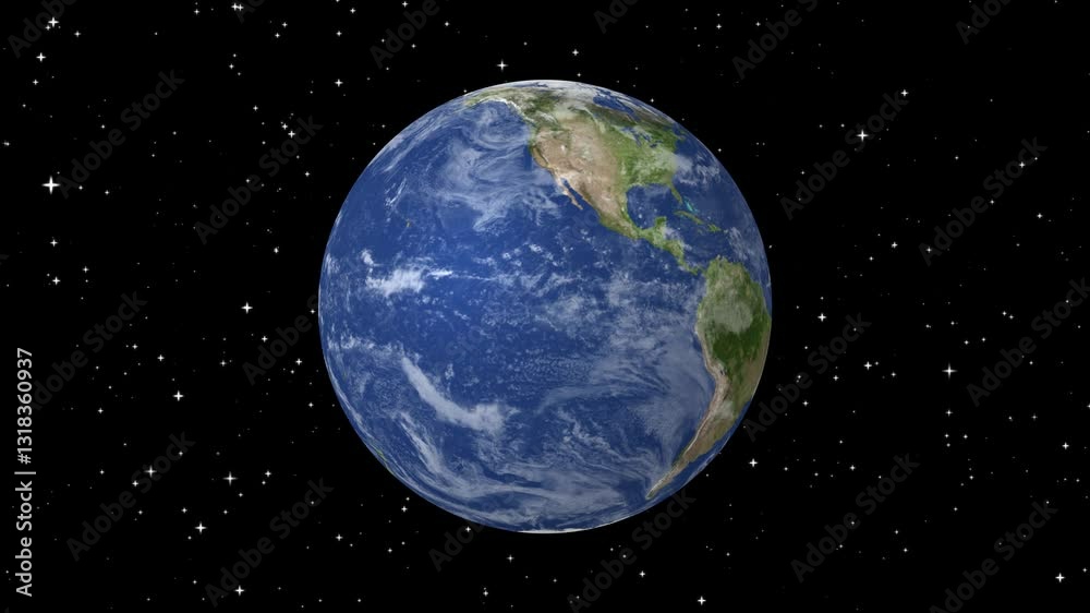 Earth Globe rotation isolated on black background, 3d planet earth with clouds around, Rotation 360 degrees realistic Earth, Planet earth rotation black background