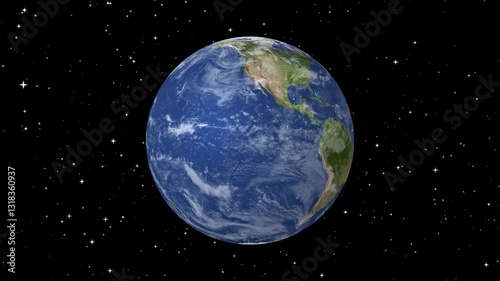 Earth Globe rotation isolated on black background, 3d planet earth with clouds around, Rotation 360 degrees realistic Earth, Planet earth rotation black background