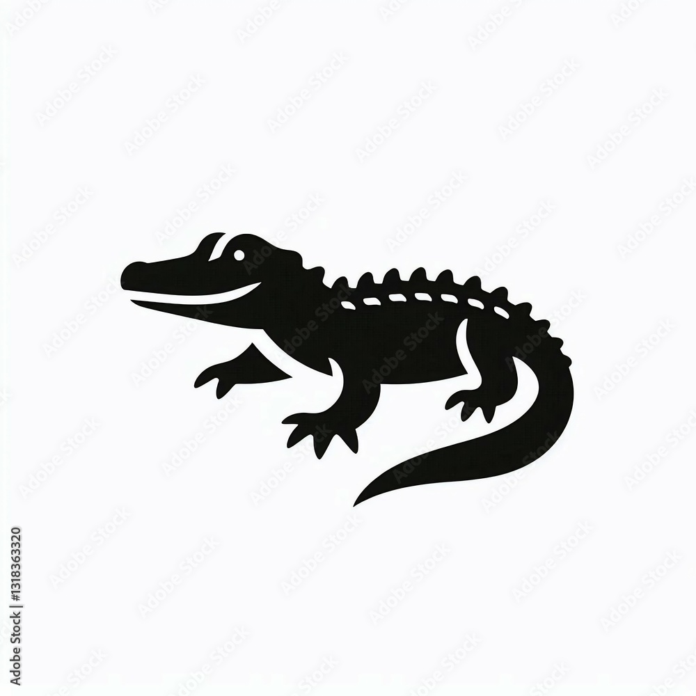 Fototapeta premium Smiling Silhouette Alligator Icon on White
