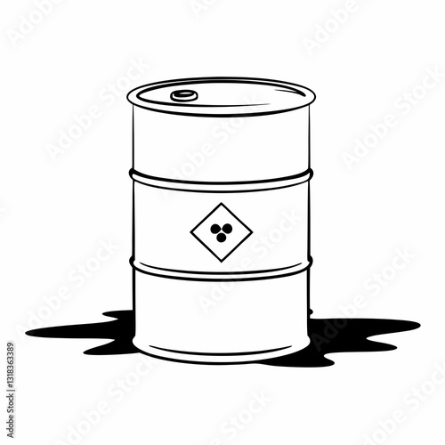 Black and White Chemical Drum Vector Design – No Shadows, Simple & Clean
