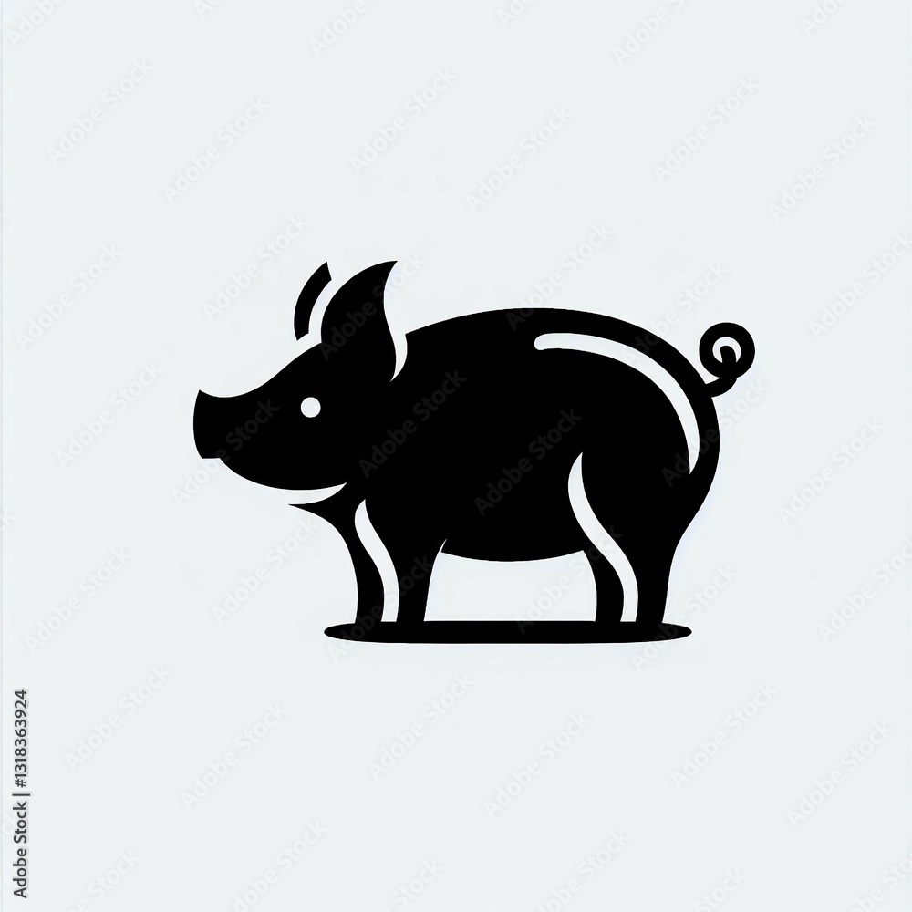 Fototapeta premium Silhouette of a Pig with a Curly Tail
