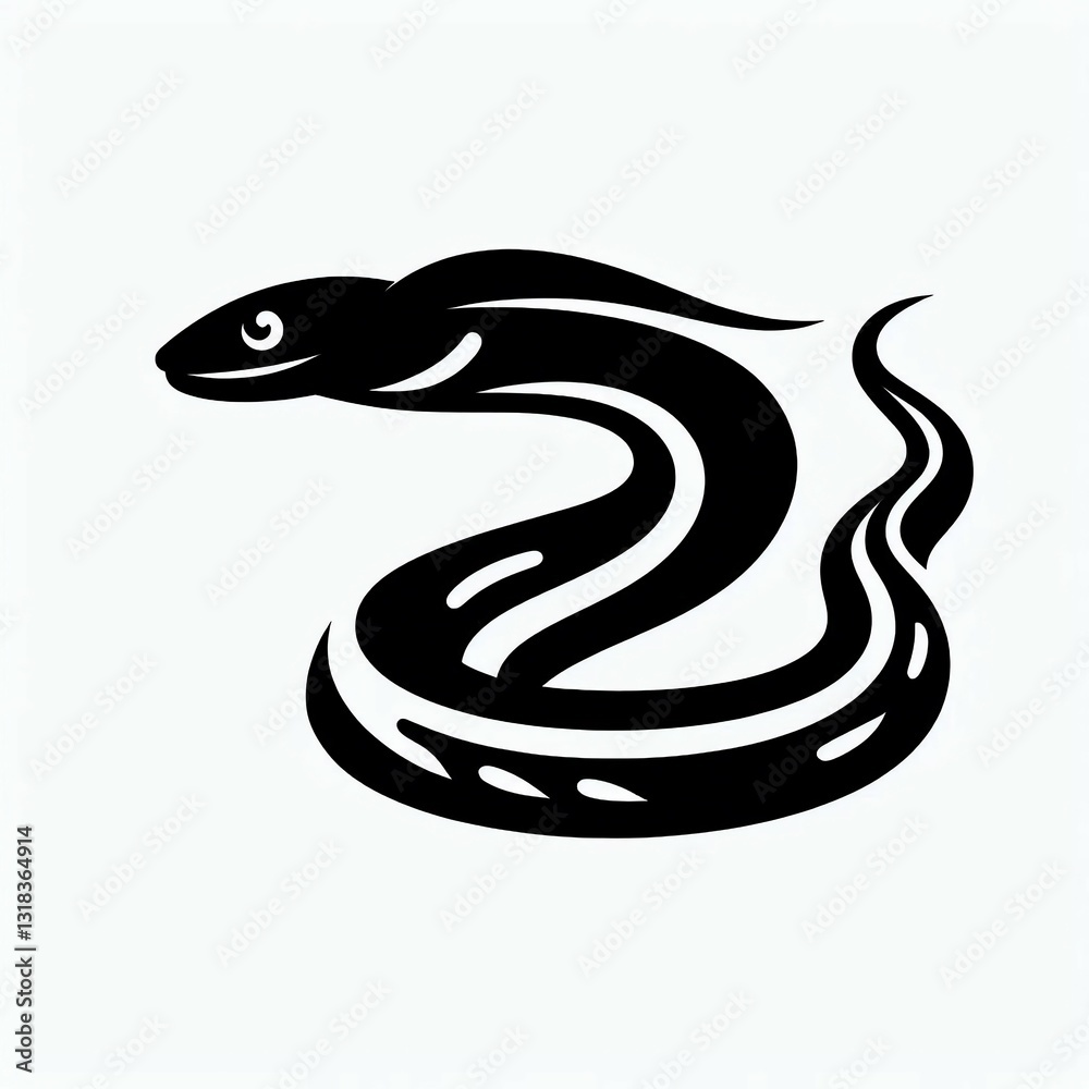 Naklejka premium Coiled Eel Black and White Design