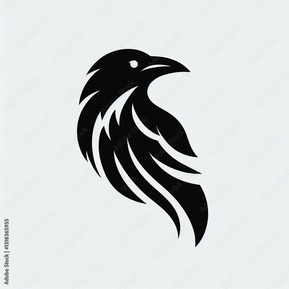 Obraz premium Stylized Raven Head Black White Icon
