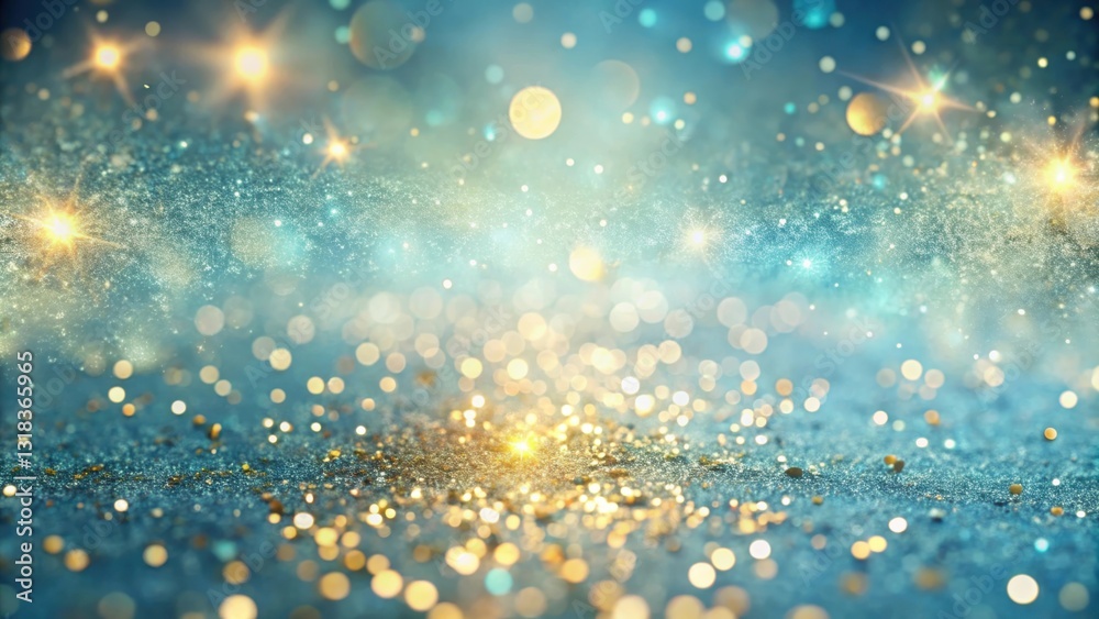 A shimmering backdrop of golden glitter and blue bokeh lights, perfect for festive celebrations and whimsical designs A shimmering backdrop of golden glitter and blue bokeh lights, perfect for festive celebrations and whimsical designs