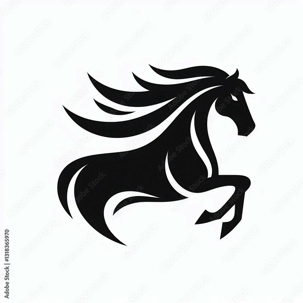 Naklejka premium Black Stallion Rearing Silhouette on White
