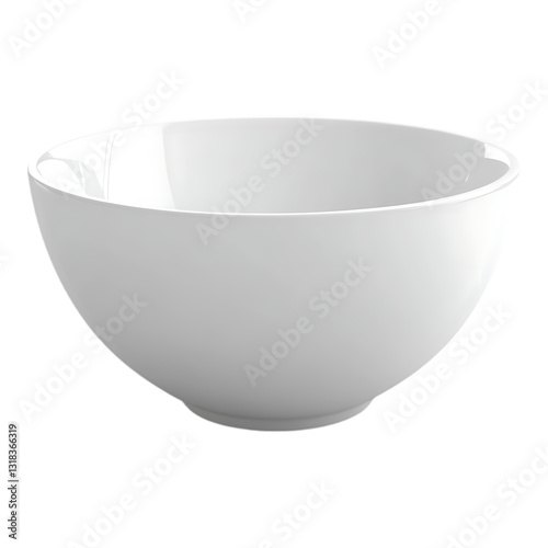 A clean, simple white ceramic serving bowl is isolated on a solid transparent background, ready for food photography use.