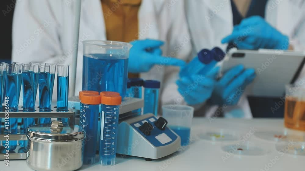 Scientist using microscope in laboratory. Close-up of a researcher's hands adjusting a modern microscope in a lab setting. Science concept Scientist using microscope in laboratory. Close-up of a researcher's hands adjusting a modern microscope in a lab setting. Science concept