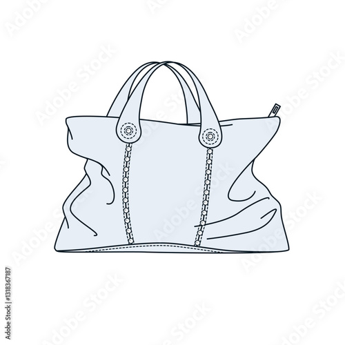 Female handbags design technical flat sketch vector mockup template.