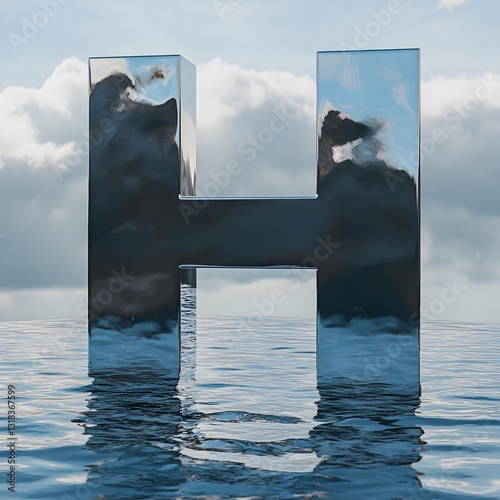 Reflecting Initial: A sleek, metallic 