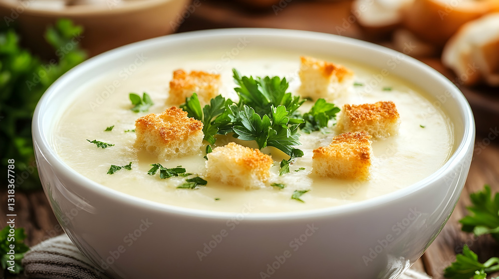 Creamy Soup With Croutons And Parsley Creamy Soup With Croutons And Parsley