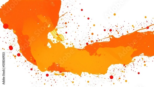 Orange paint splashes on white background