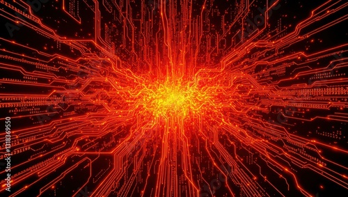 Radiating Red Circuit System Explosion