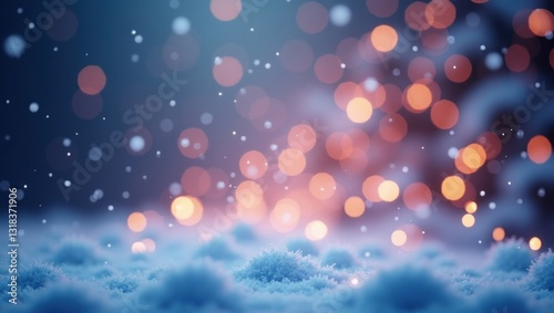 Winter wonderland snow scene with bokeh lights