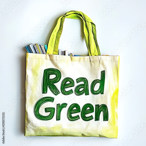 Eco-friendly tote bag with 'Read Green' slogan promoting sustainability and love for books.